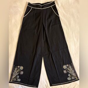 POL Embroidered Wide Leg Floral Black Sheer Pants Women’s Size Small NWOT